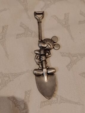 Walt Disney Productions Mickey Mouse Mini Shovel Aged Silvertone Pewter 4" x 1"